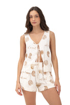 Front tie vest with seashell embroidery