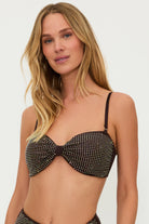 Rhinestone studded bandeau top with removable straps in brown