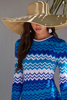 Long sleeve knit mini dress in wavy stripe print