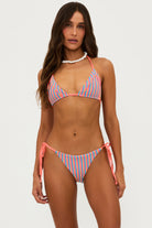 Terry cloth tie side bottom in a bright multicolor stripe print