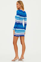 Long sleeve knit mini dress in wavy stripe print