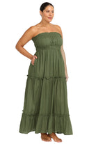 Dark Green Strapless Maxi Dress 