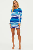 Long sleeve knit mini dress in wavy stripe print
