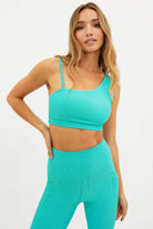 Ribbed Turquoise One Shoulder Top 