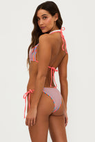 Multicolor striped triangle top with adjustable straps in terry cloth fabric