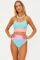 Bright multicolor bottom with a high waist fit and ribbed fabric
