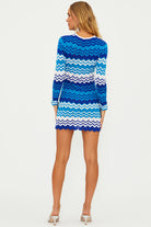 Long sleeve knit mini dress in wavy stripe print