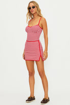 Red and white striped mini skirt