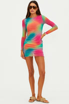Multicolor mini dress with long sleeves