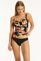 Twist front tankini top with padded cup support in multicolor print