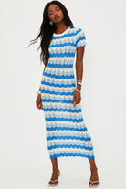 Blue and White wavy striped dress