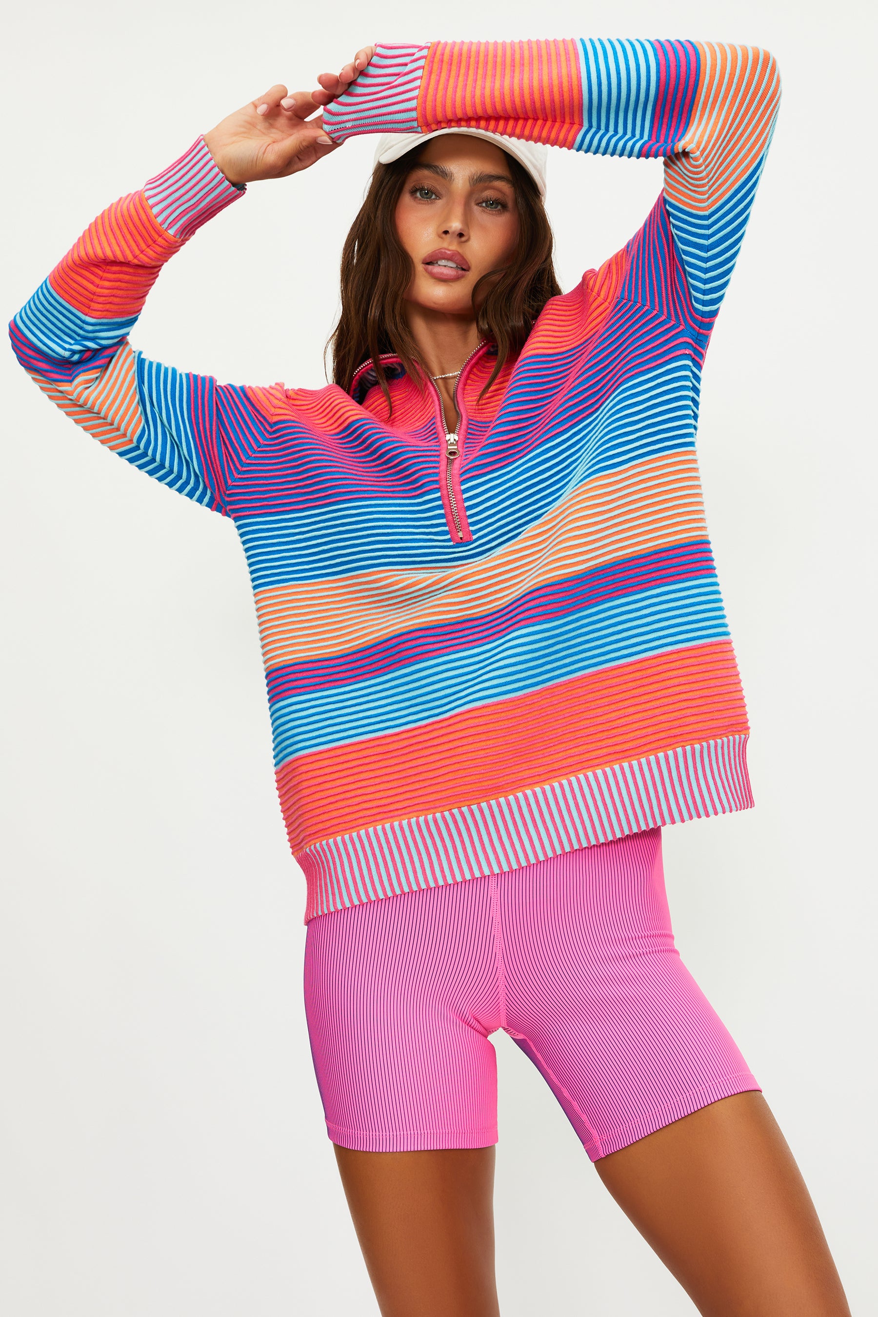 Striped Colorful Quarter Zip Sweater