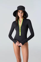Long sleeve zipper front one piece in black