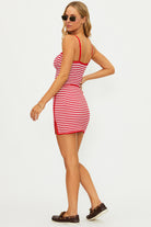 Red and white striped mini skirt