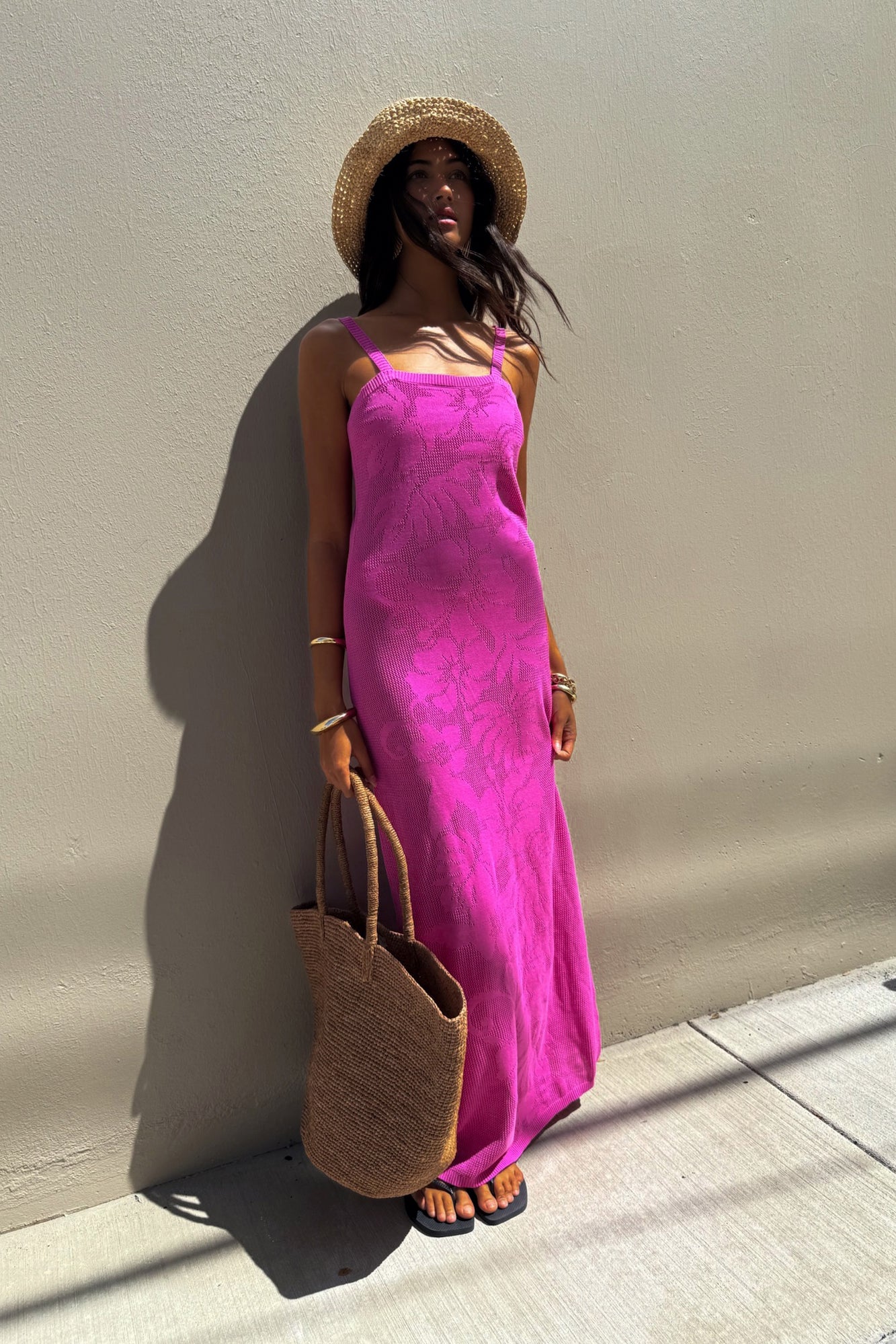 Long Cotton Coverup Dress In Pink