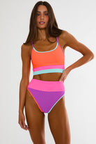 Sporty bikini top with scooped neck in multicolor