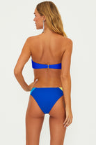 Ribbed bandeau with clasp on the back and removable straps in blue and yellow