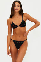 Cherry beaded black bikini bottom