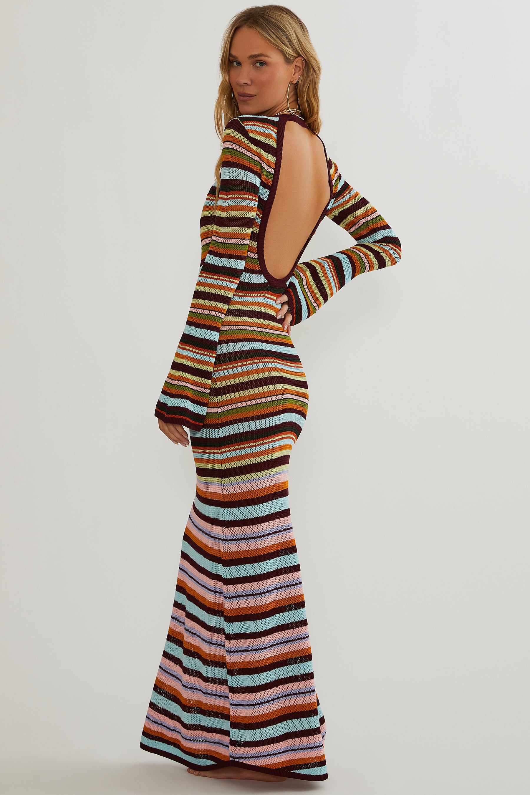 Multicolor Striped Dress With Long Sleeves