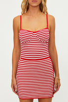 Red and white striped mini skirt