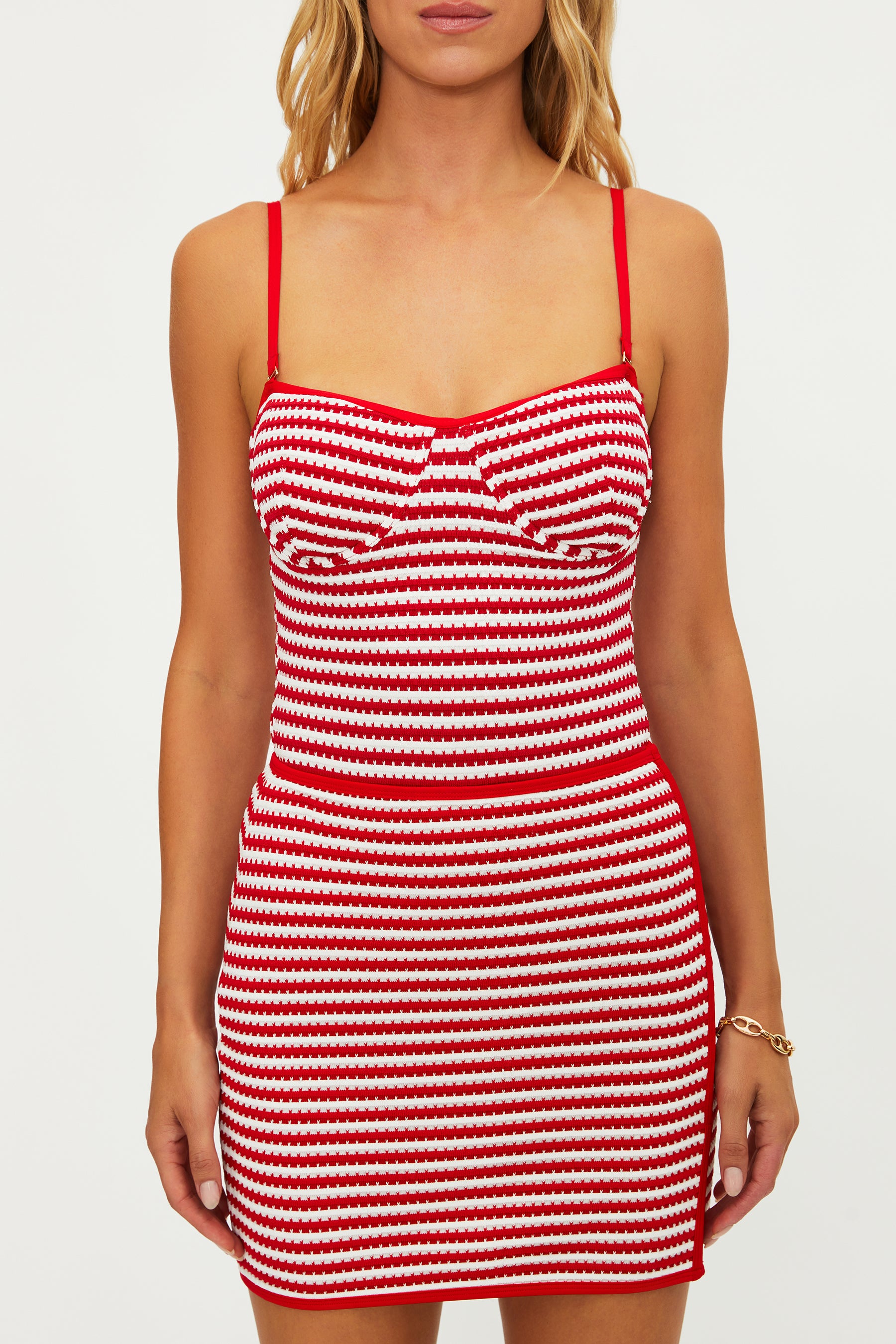 Red and white striped mini skirt