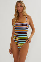 Multicolor striped one piece with removable straps