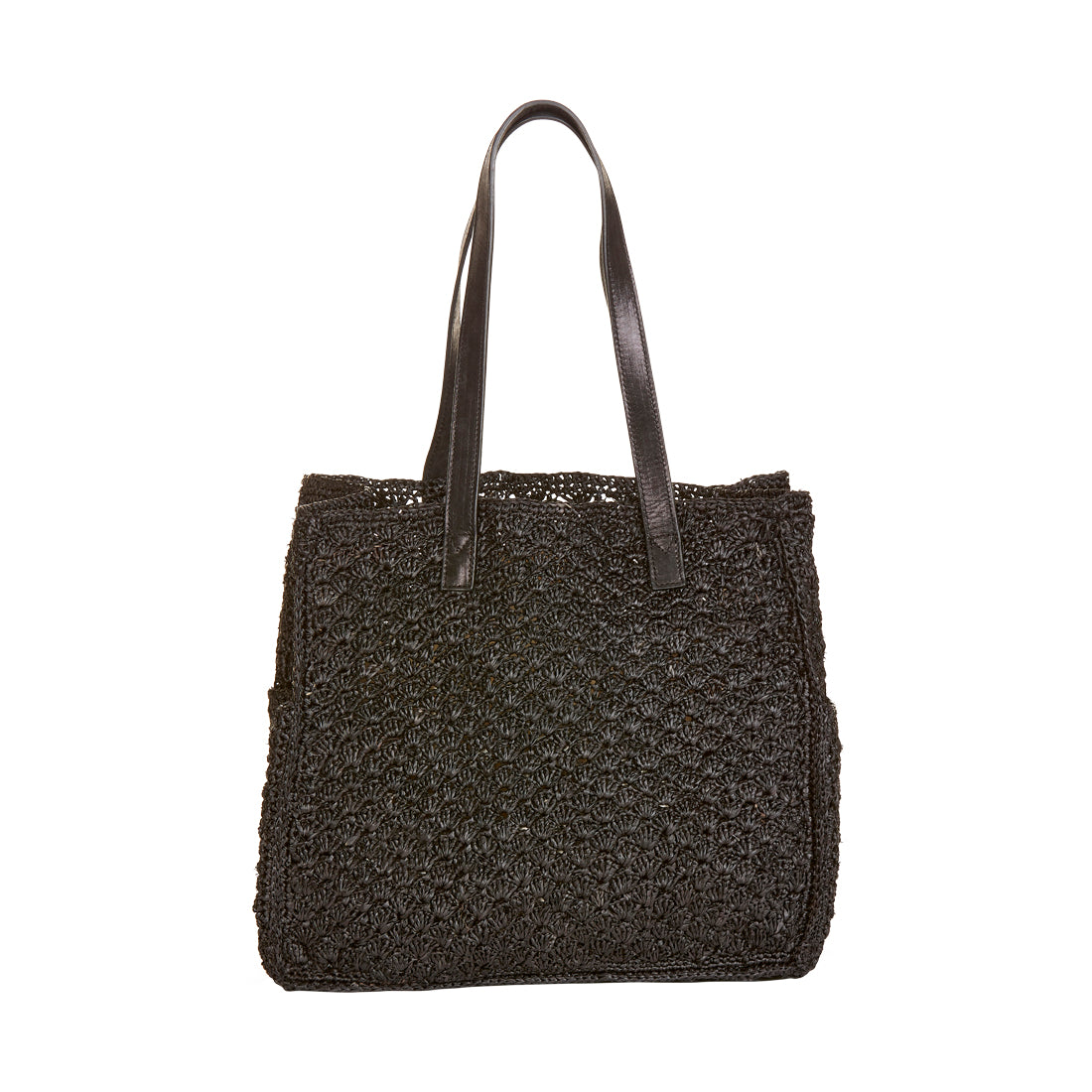 Black raffia tote bag