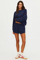 Navy shorts with red stars
