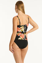 Twist front tankini top with padded cup support in multicolor print