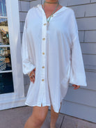 white button down shirt dress