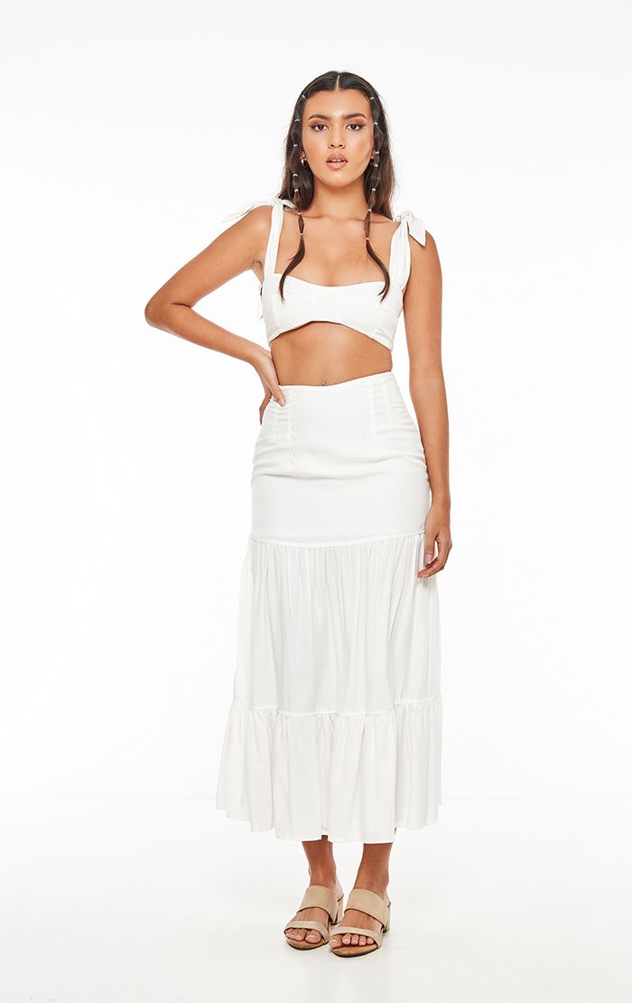 Smocked Back Tie Shoulder Ivory Top