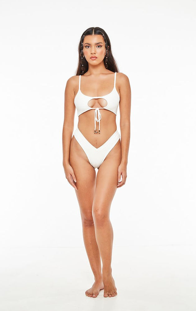 
                  
                    White Textured Keyhole Bikini Top
                  
                