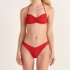 Red Ribbed V-Cut Bikini Bottom 