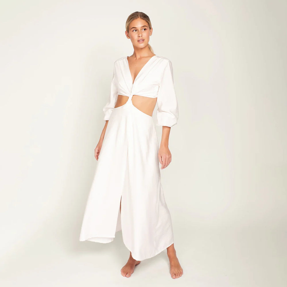 Long Sleeve Side Cutout Cotton Dress 