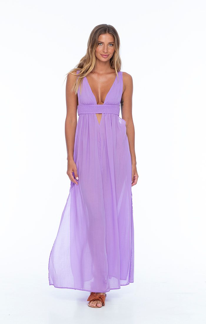 Long Violet Plunging V-Neck Dress