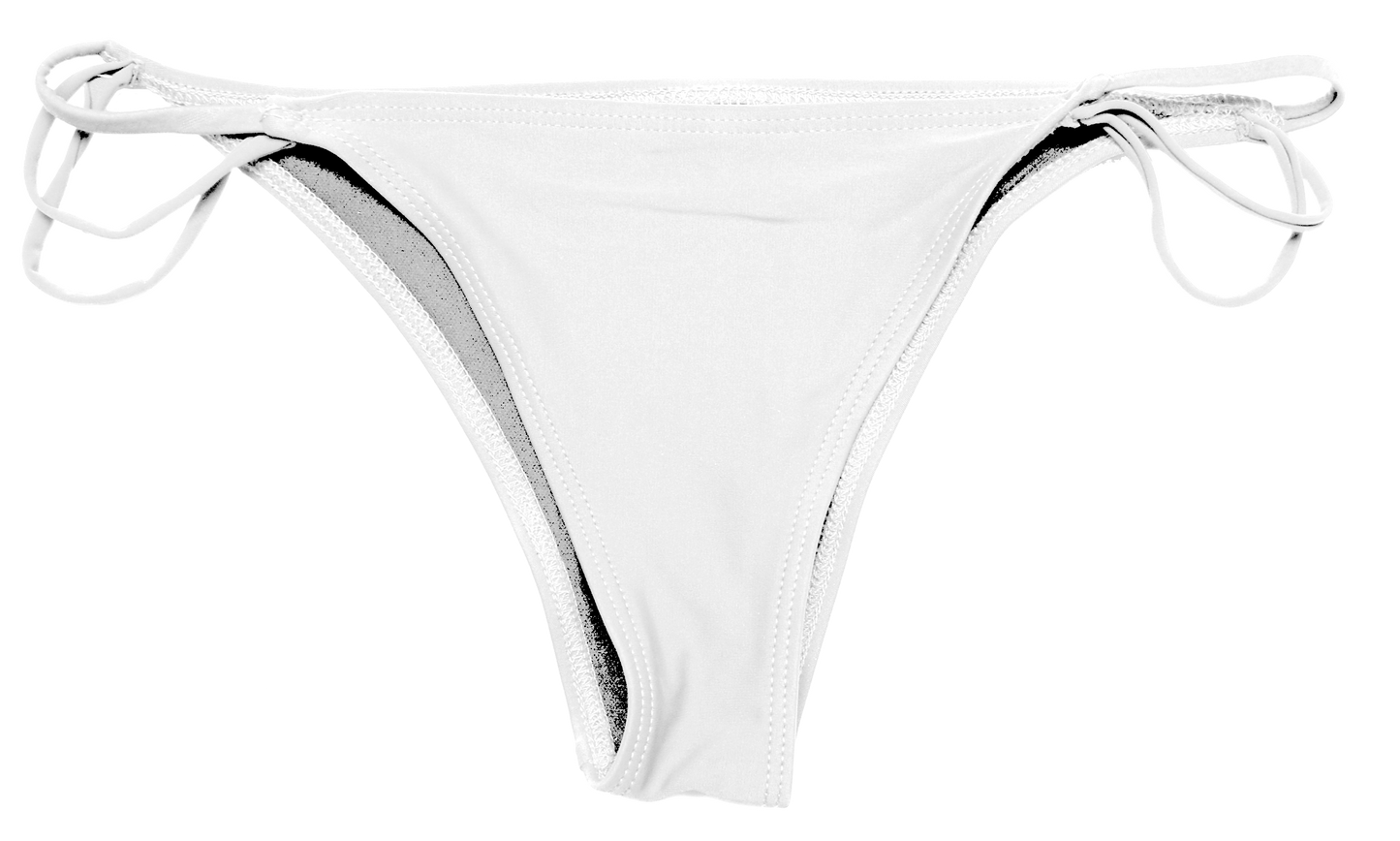 
                  
                    White cheeky bottoms with side straps
                  
                