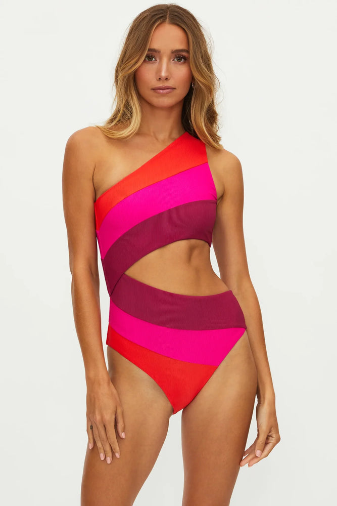 Asymmetrical Color Block Ribbed One Piece