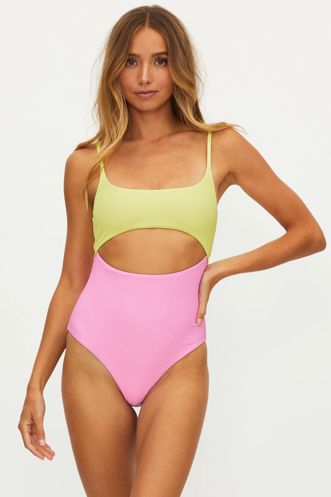 
                  
                    Pastel Color Block Ribbed Cutout One Piece 
                  
                