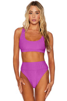 Ribbed Purple High Waist Bikini Bottom