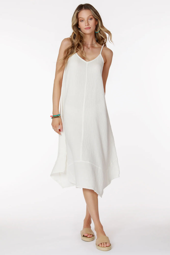 White Cotton V-Neck Dress 