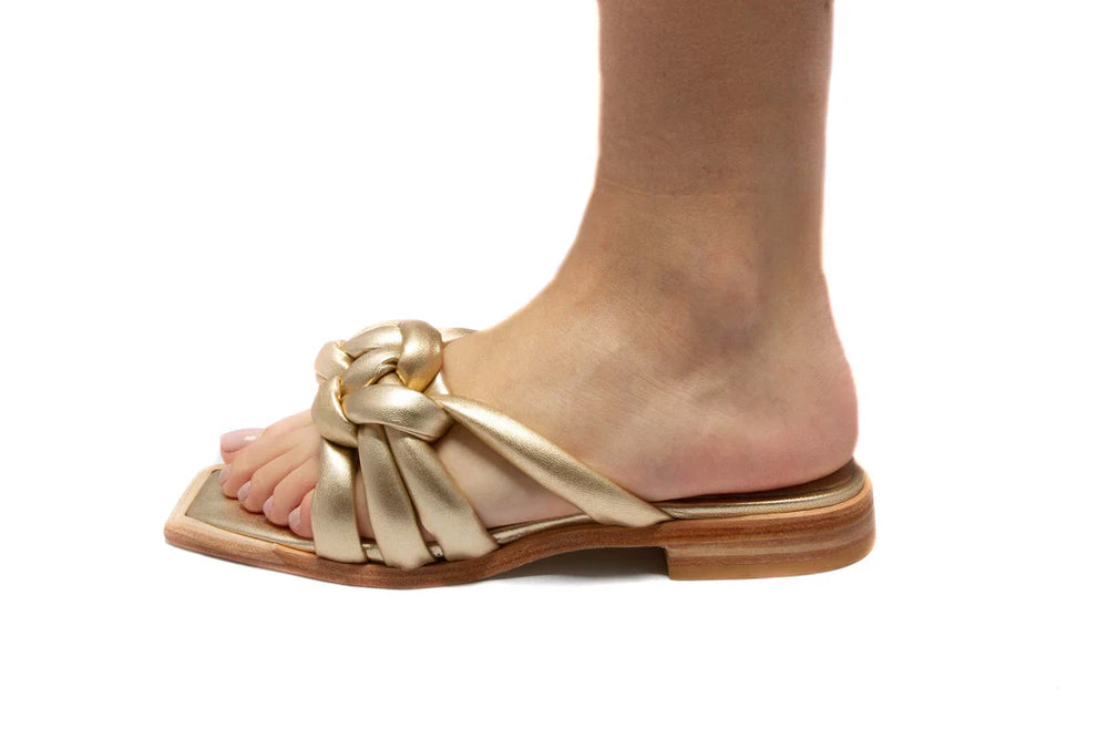 
                  
                    Knotted Gold Strap Sandals
                  
                