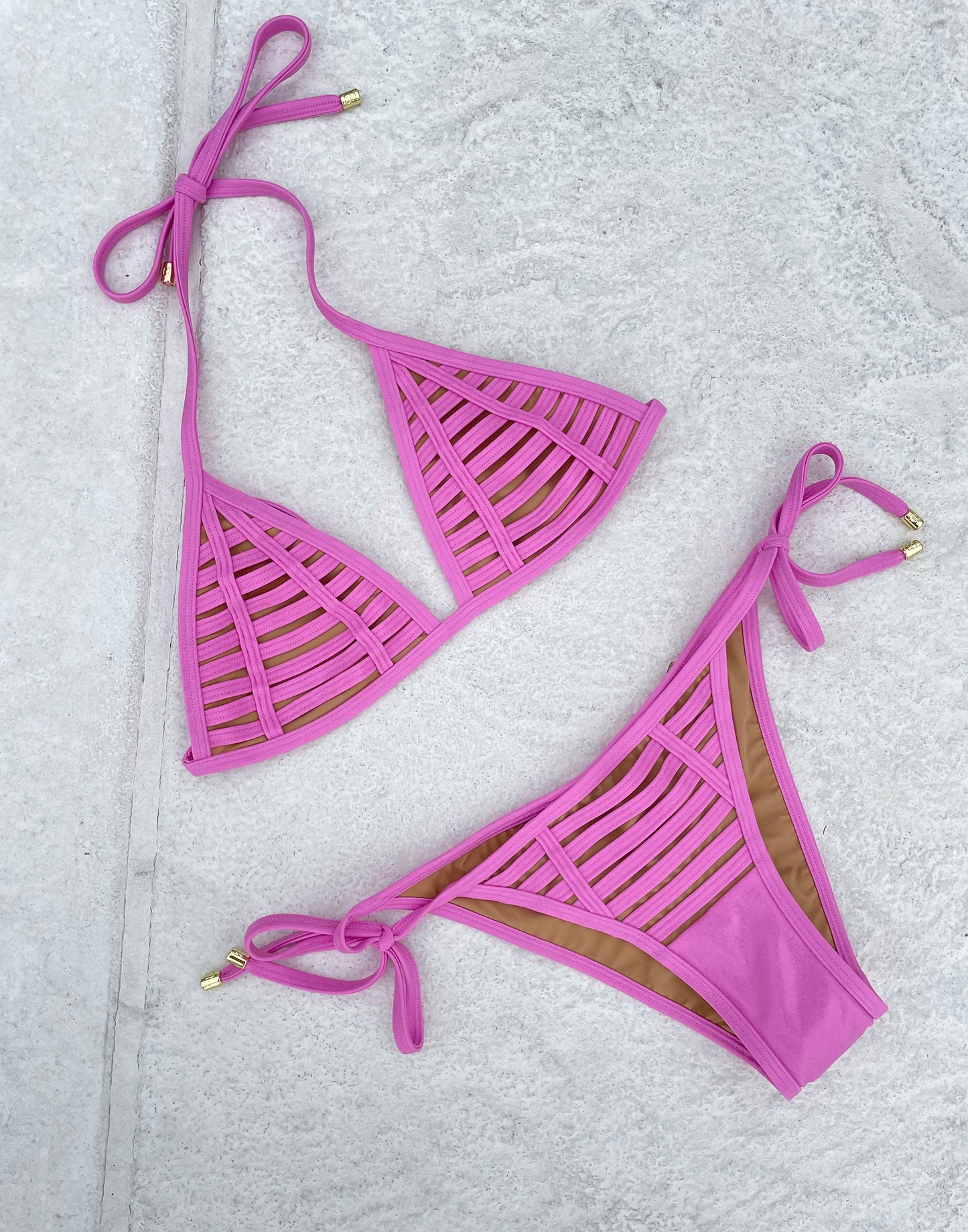 
                  
                    Metallic Pink Tie Side Bikini Bottom
                  
                