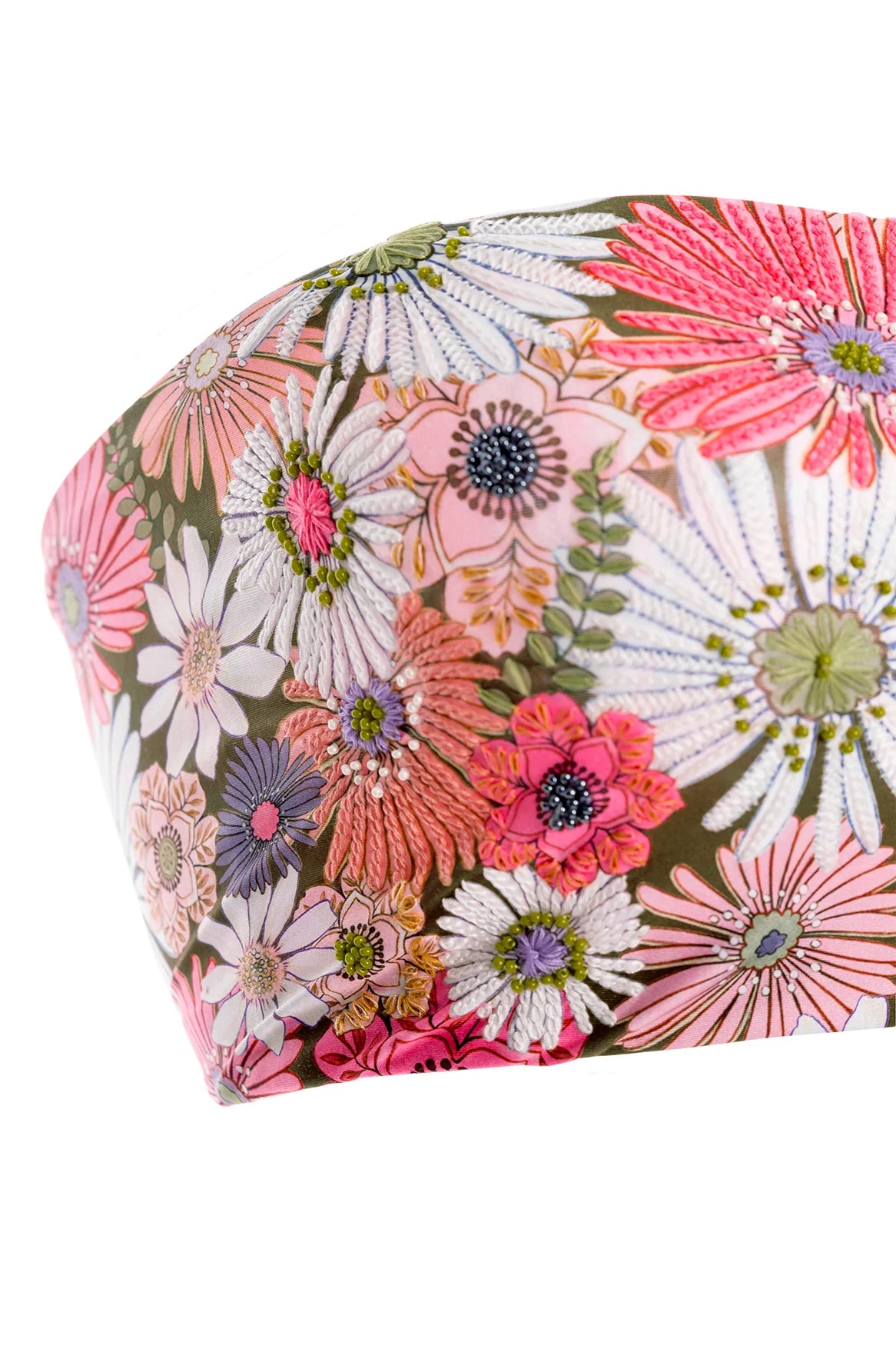 
                  
                    Embroidered Floral Print Bandeau Bikini Top
                  
                