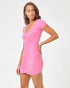 Pink Ribbed Plunging Short Dress
