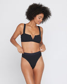 Black V-Wire Supported Ribbed Bikini Top