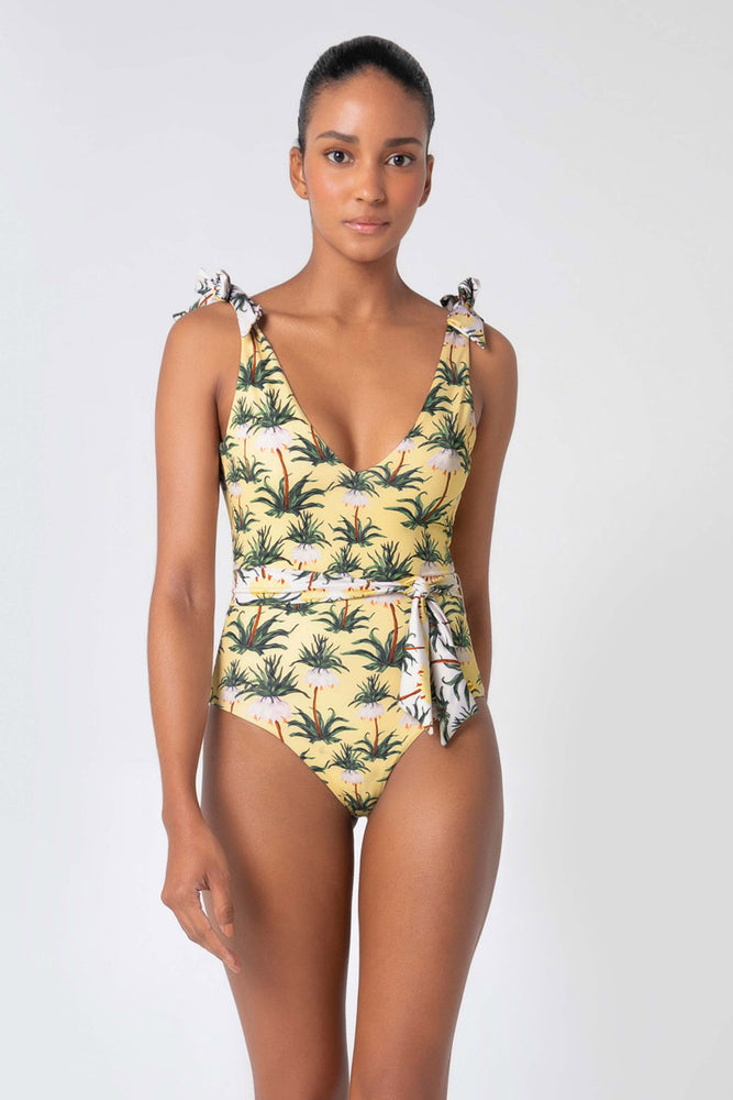 Tropical Print Belted One Piece 
