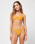Ribbed Gold High Leg Bikini Bottom