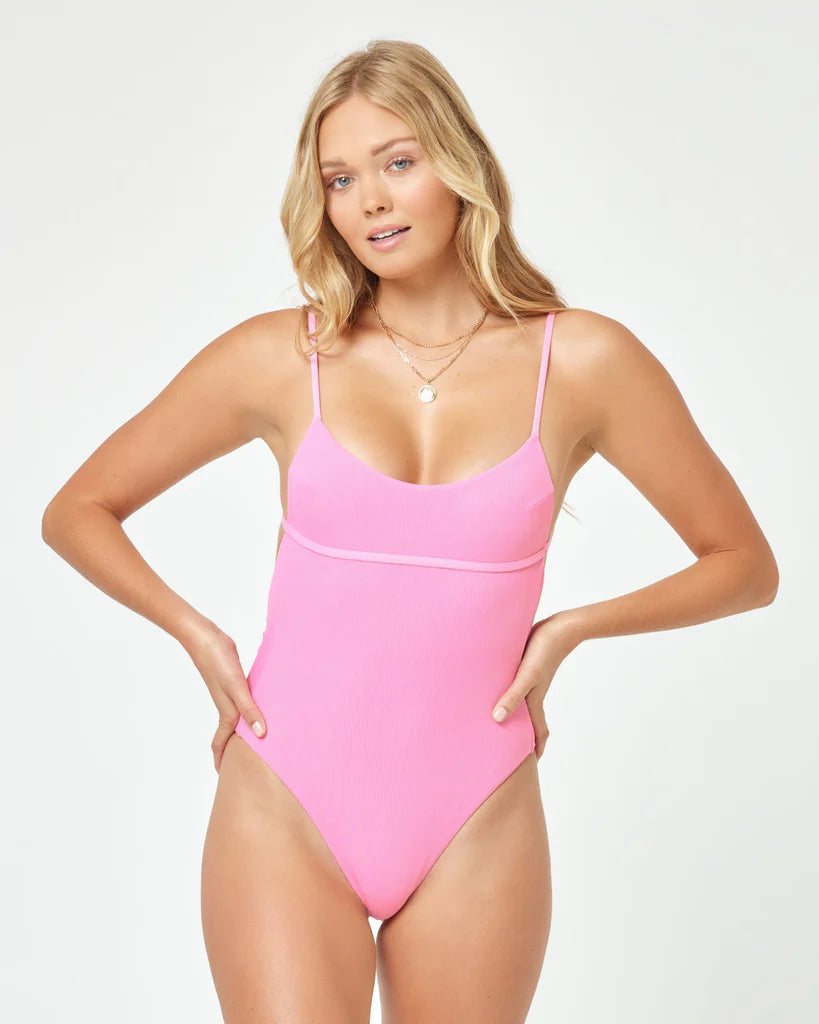
                  
                    Pink Ribbed Open Back One Piece
                  
                