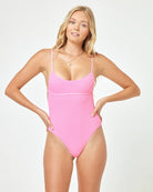 Pink Ribbed Open Back One Piece