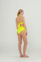 Yellow Ribbed High Waist Modest Coverage Bottom with matching top